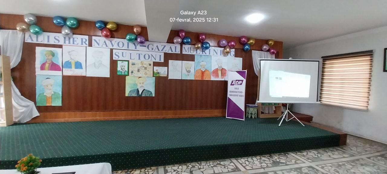 Alisher Navoiy G'azal mulki sultoni nomli tadbir bo'lib o'tdi.Xiva shahar hokimligi Ma'naviyat bo`limi boshlig'i Atajonova L va O'zbekiston xalq demakratik partiyasi  kengashi raisi Iskandarova Z qatnashdilar.